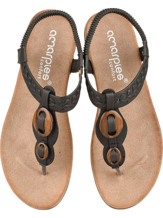 Damen Anatomisch Flache Sandalen Schwarz
