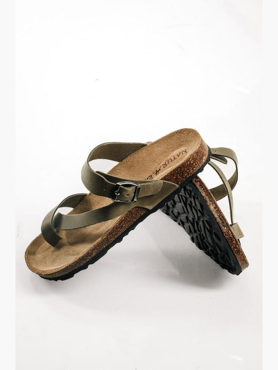 Leather Women's Anatomic Green Flat Sandals