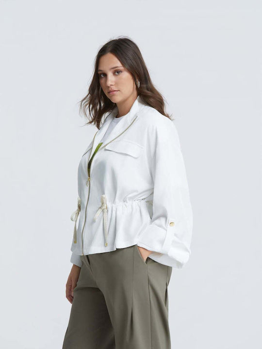 Langes Damenjacke für Frühling - Herbst Weiß