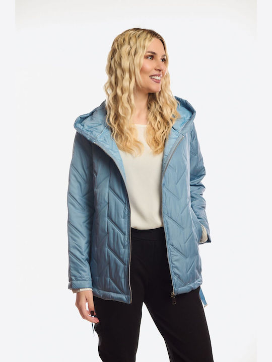 Kurze Damenjacke für Winter Hellblau