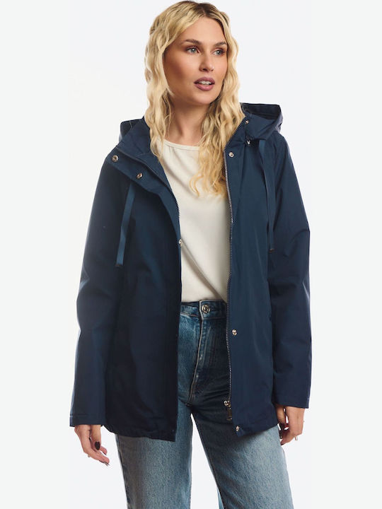 Kurze Damenjacke Beidseitig Für Winter Blau
