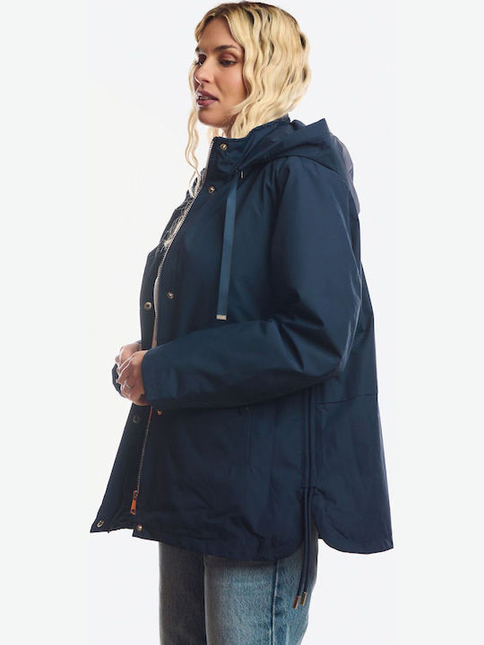 Kurze Damenjacke Beidseitig Für Winter Blau