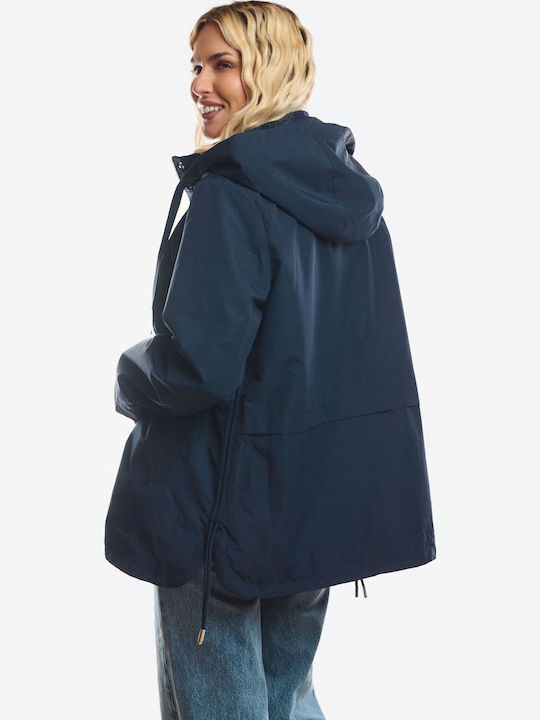 Kurze Damenjacke Beidseitig Für Winter Blau