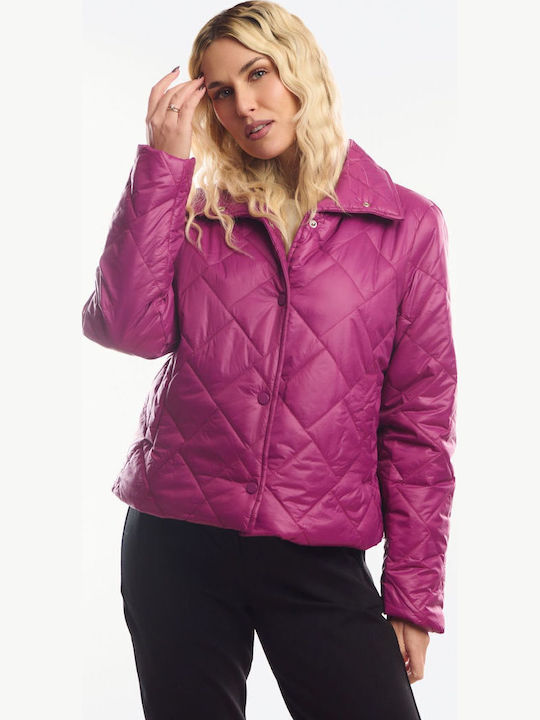 Short Women's Jacket for Spring/Autumn Fuchsia