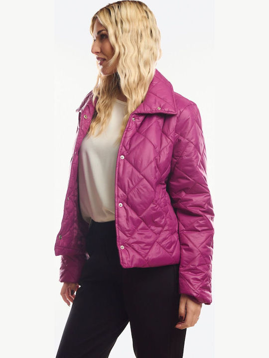 Short Women's Jacket for Spring/Autumn Fuchsia