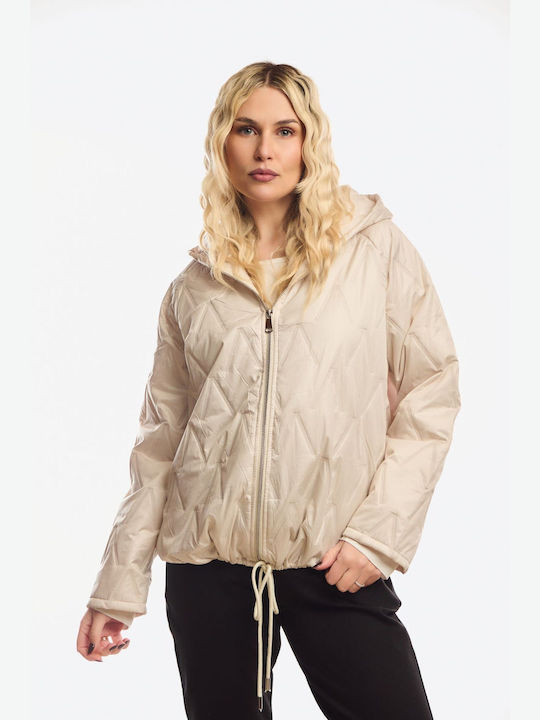 Kurze Damenjacke für Winter Beige