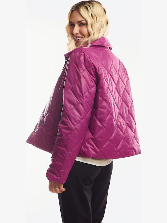 Short Women's Jacket for Spring/Autumn Fuchsia