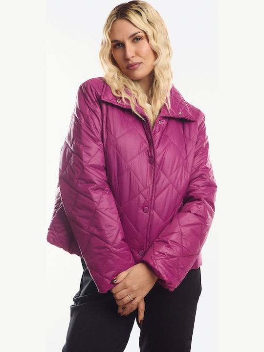 Short Women's Jacket for Spring/Autumn Fuchsia
