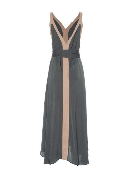 Summer Maxi Evening Satin Dress Olive