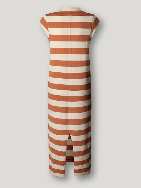 Summer Midi T-Shirt Denim Dress with Tearing Bronze-Beige