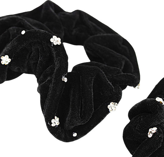Scrunchie Mαλλιών Μαύρο Στρας 2τμχ 4omo247