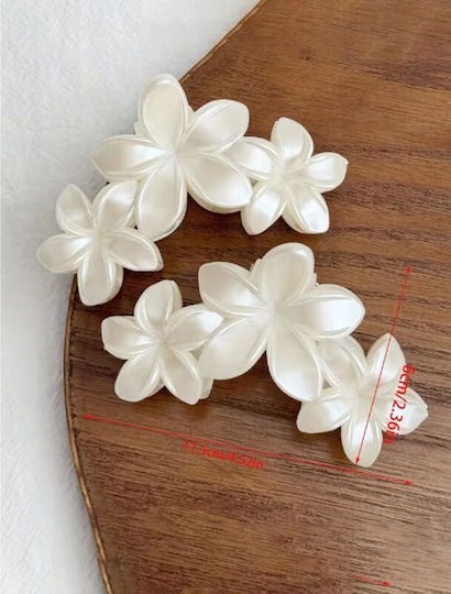 Set Of 2 Hair Claw Clips Three Ivory Flowers Anela