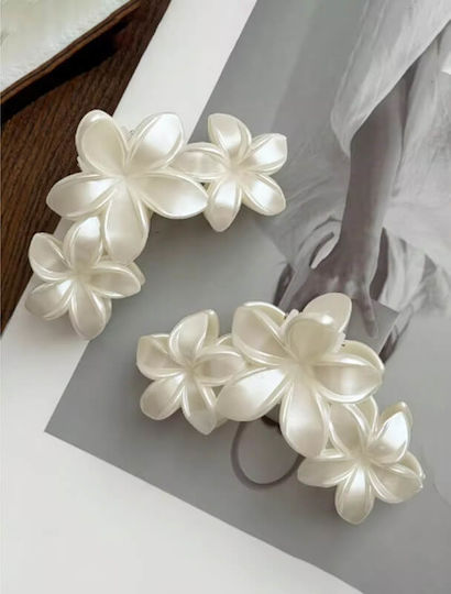Set Of 2 Hair Claw Clips Three Ivory Flowers Anela