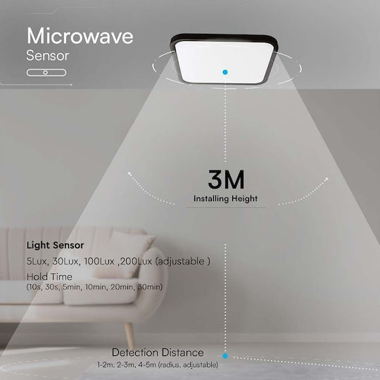 V-TAC Deckenleuchte Badezimmer 30cm Schwarz mit Integrierter LED