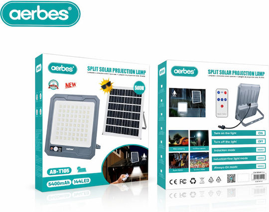Aerbes Waterproof Solar LED Flood Light 500W Cold White 6500K with Motion Sensor, Photocell and Remote Control IP66