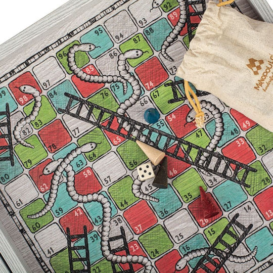 Handcrafted 5-in-1 Combo Game Collection Chess Backgammon Ludo Snakes & Checkers Hand Drawn By Manopoulos