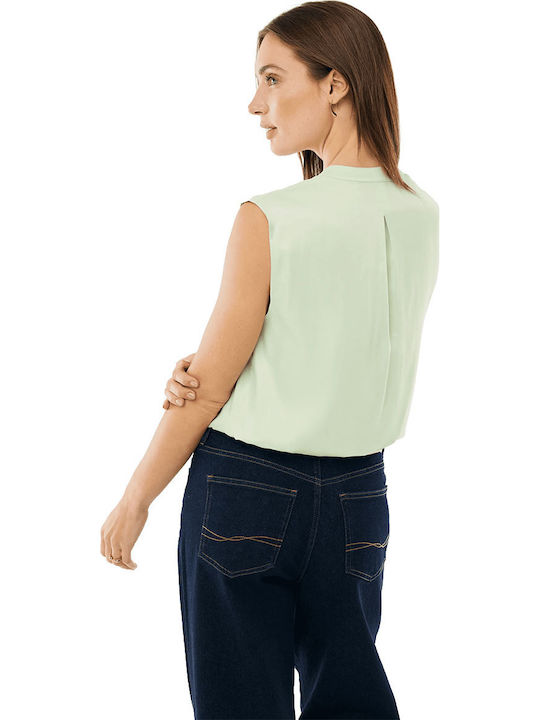Mexx Women's Satin Sleeveless Top with V-Neck in Green