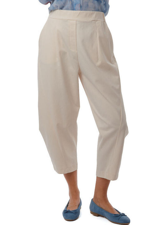 Beige Cropped Baumwoll-Set Damenhosen
