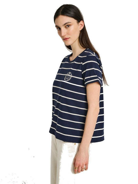 Women's Short Sleeve Striped Blue Blouse 63-005.055.N0045
