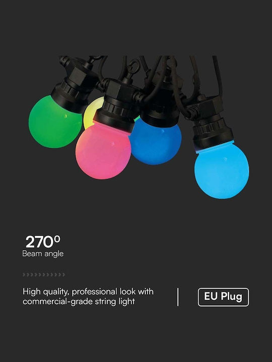 V-TAC Στεγανή Γιρλάντα Φωτισμού LED IP44 13m με 15 Λάμπες RGB