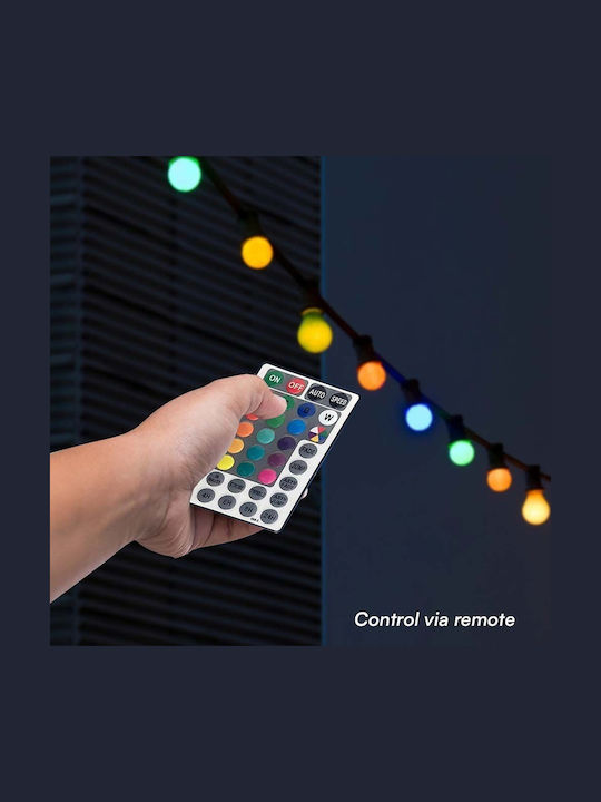 V-TAC Στεγανή Γιρλάντα Φωτισμού LED IP44 13m με 15 Λάμπες RGB