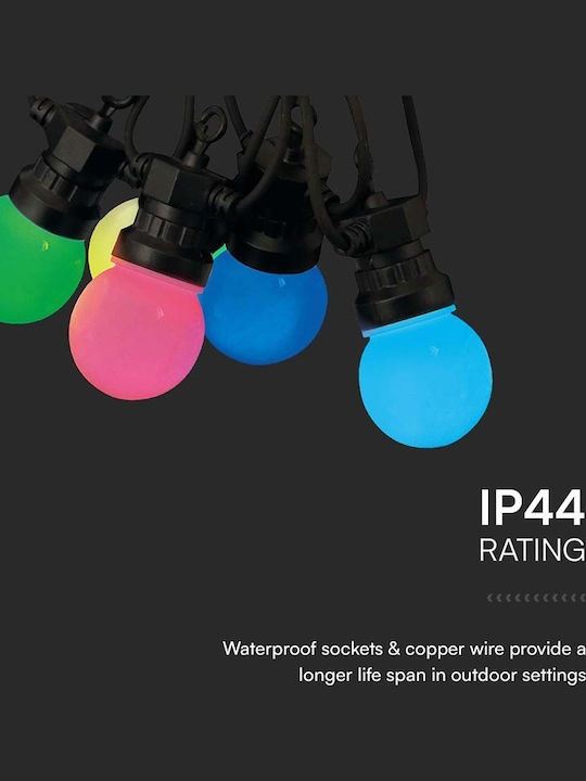 V-TAC Στεγανή Γιρλάντα Φωτισμού LED IP44 13m με 15 Λάμπες RGB