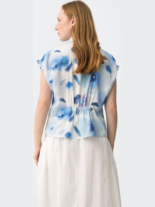 Short Sleeve Women's Shirt Blue Floral
