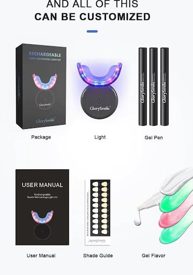 Glorysmile Kit Albire Dinti Fără Peroxid 3x 4ml Gel Lampă Led 16 Usb Reîncărcabilă Portabilă Neagră