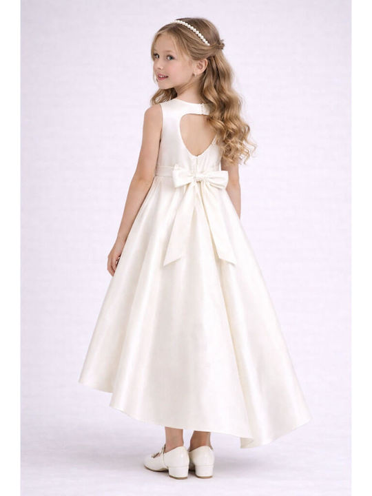 Girls Satin Dress Off White