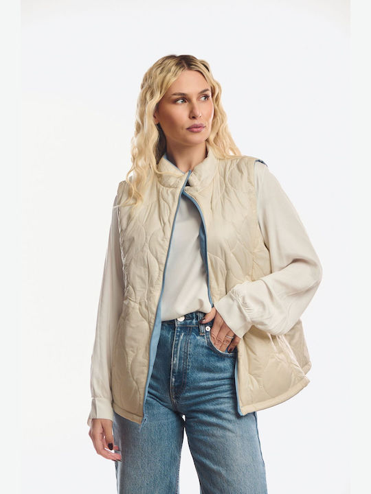 Long Women's Sleeveless Jacket for Winter Sky Blue