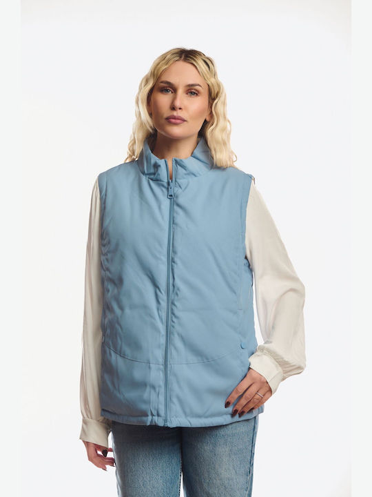 Long Women's Sleeveless Jacket for Winter Sky Blue