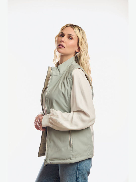 Long Women's Sleeveless Jacket for Winter Green