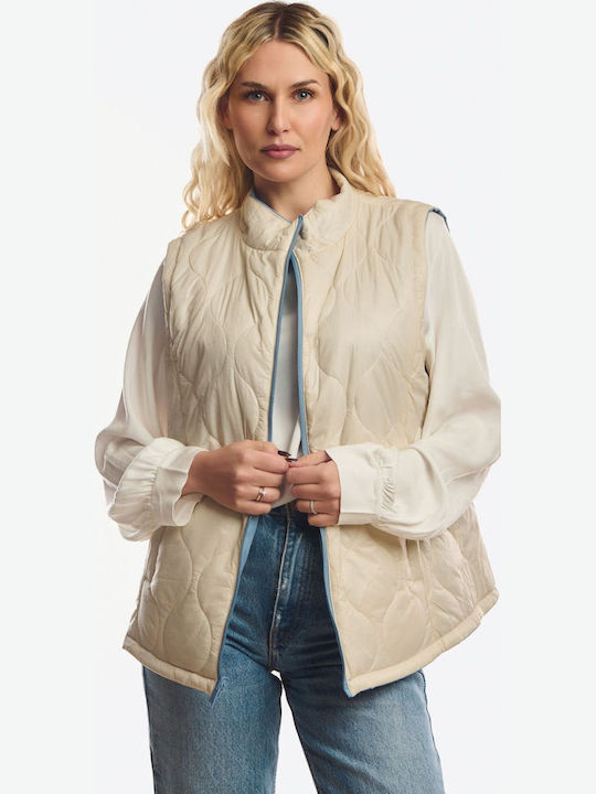 Long Women's Sleeveless Jacket for Winter Sky Blue