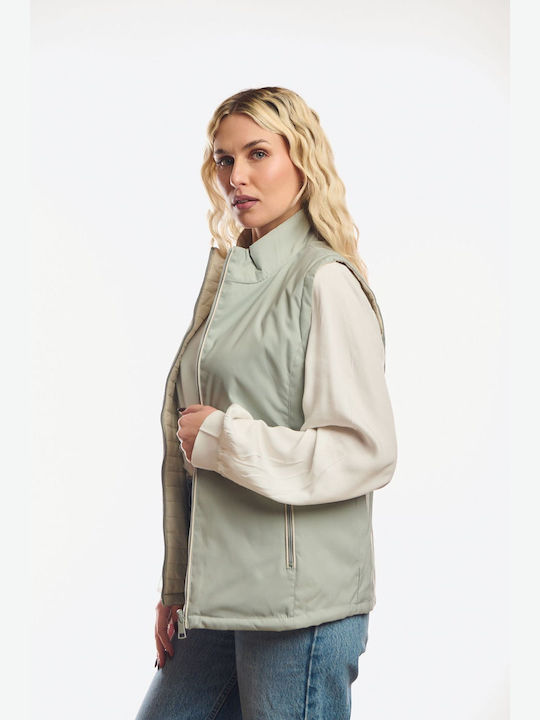 Long Women's Sleeveless Jacket for Winter Green