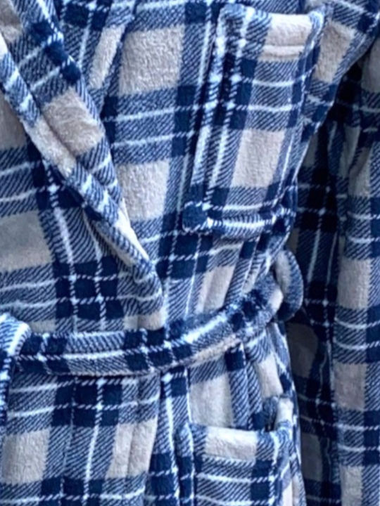 Lanotte Winter Checked Men's Robe Blue Grey Checked 3A_25_26-555