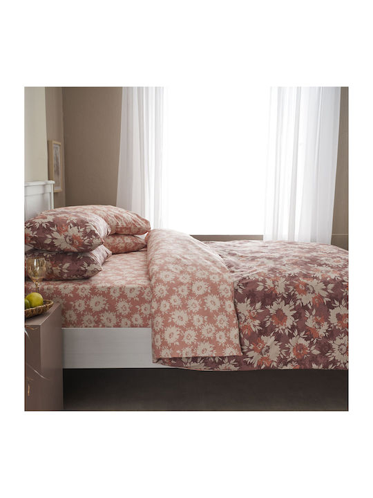 Charalambidis Textiles Χρυσάνθεμο Σετ Σεντόνια Υπέρδιπλα 220x260εκ. Κόκκινο (4τμχ)