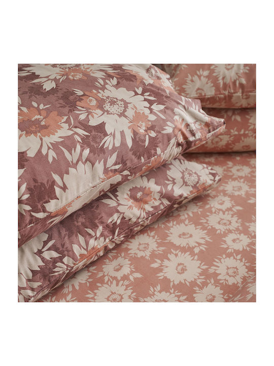 Charalambidis Textiles Χρυσάνθεμο Σετ Σεντόνια Υπέρδιπλα 220x260εκ. Κόκκινο (4τμχ)