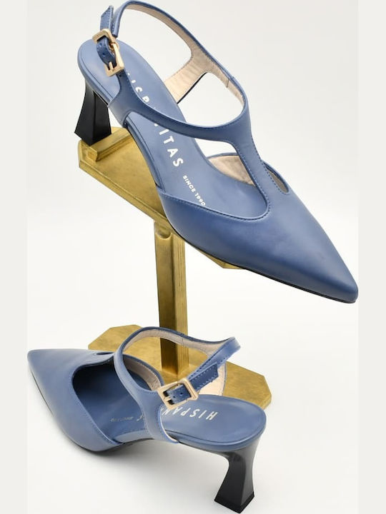 Leather Heels with Strap Blue