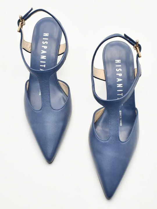 Leather Heels with Strap Blue