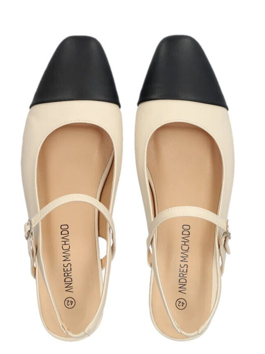 Pointed Toe Heels with Strap & Low Heel Ecru