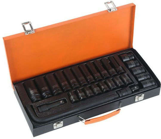 Ansin Long Pneumatic Sockets with 1/2" Frame Host Set 27 Pieces