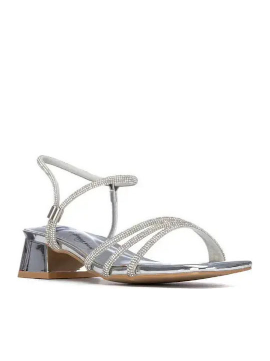 Damen Sandalen Aus Lackleder Mit Strass Silber