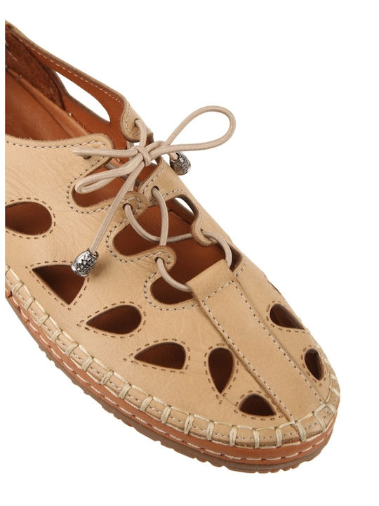 Leather Women's Ballerina Shoes In Beige Colour