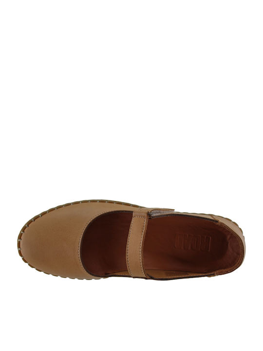 Leather Women's Ballerina Shoes in Tabac Brown Colour