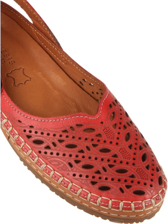 Leather Women's Ballerina Shoes In Red Colour
