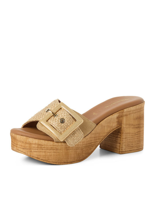 Mules With High Heel In Beige Colour