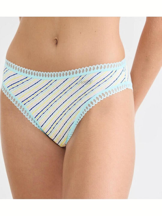 Damen-Slips 3er Pack mit Spitze Hellblau/Blau/Bunt