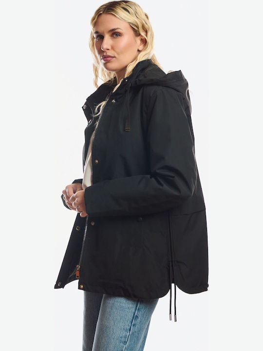 Short Women's Double Sided Jacket for Winter Black