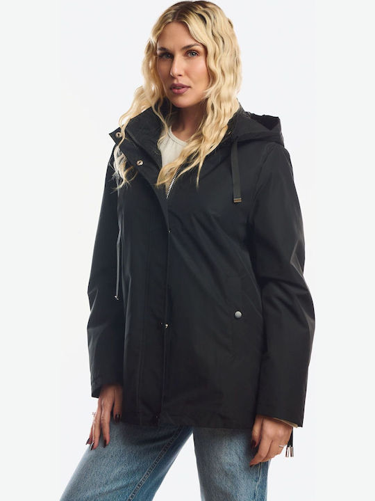 Short Women's Double Sided Jacket for Winter Black