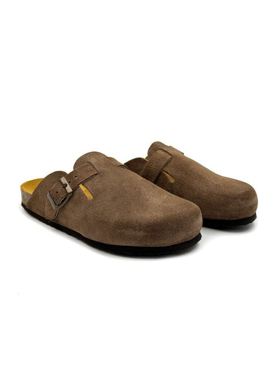 Leather Winter Men's Slippers Brown